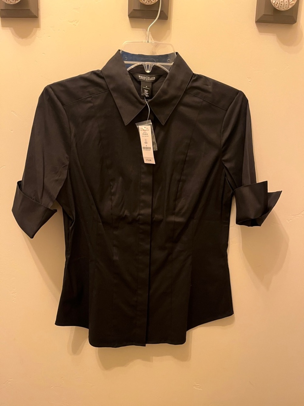 WHITE HOUSE/BLACK MARKET Short-Sleeve Button-Down Shirt - BLACK - SIZE 6